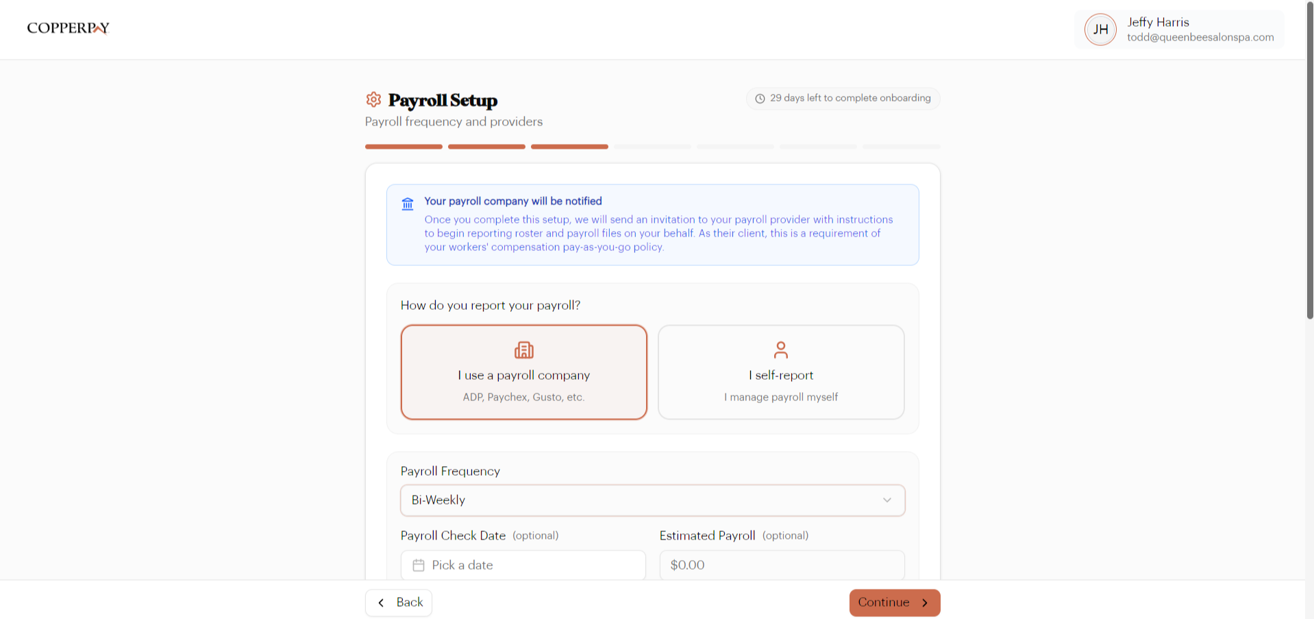 Payroll setup — payroll company path