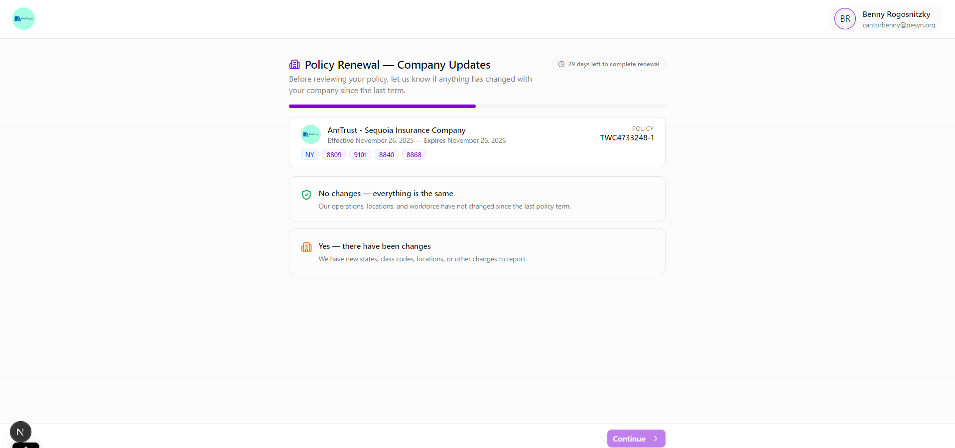 Company updates — choose no changes or report changes