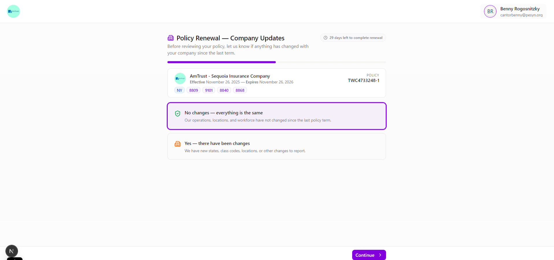 No changes option selected