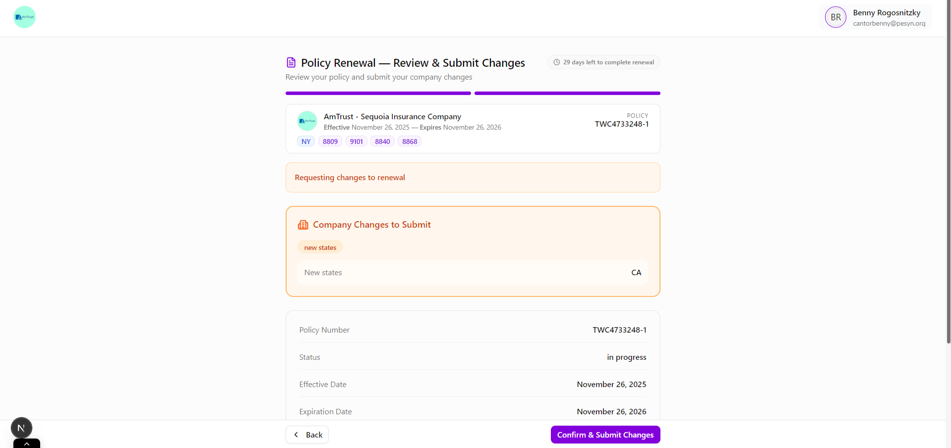 Review page with changes
