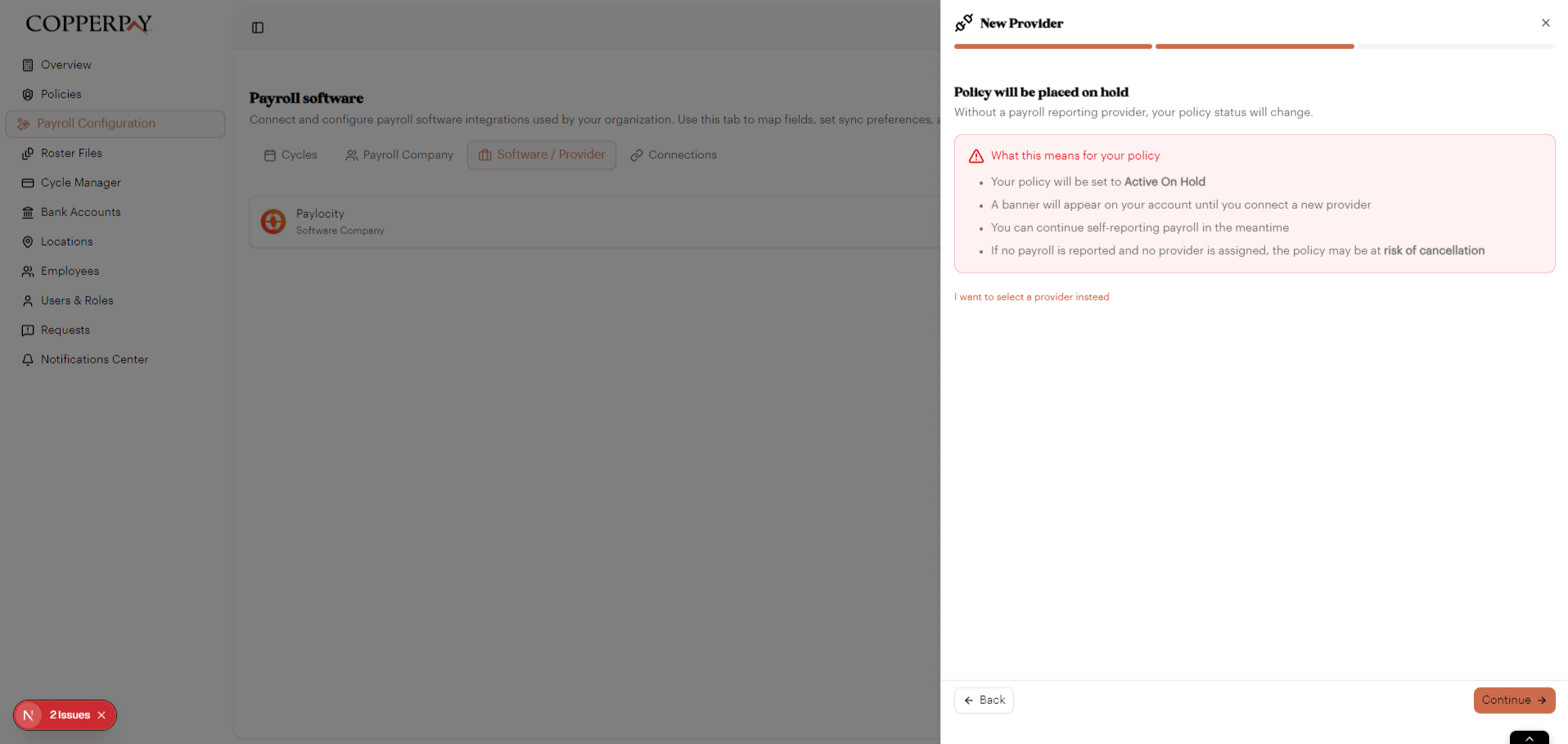 Policy on hold warning